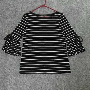 WHITE HOUSE BLACK MARKET~ Black White Stripe 3/4 Bell Sleeves Shirt Top~ SMALL